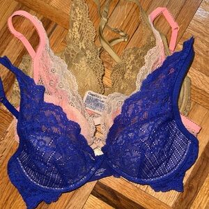 GAPBODY sexiest Lace Bralette Set - Blue, Pink, Tan 32B